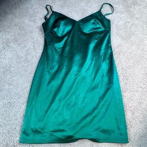Alyce Paris Shiny Emerald Satin Spaghetti Strap Coquette Baddie Mini Dress Sz 12